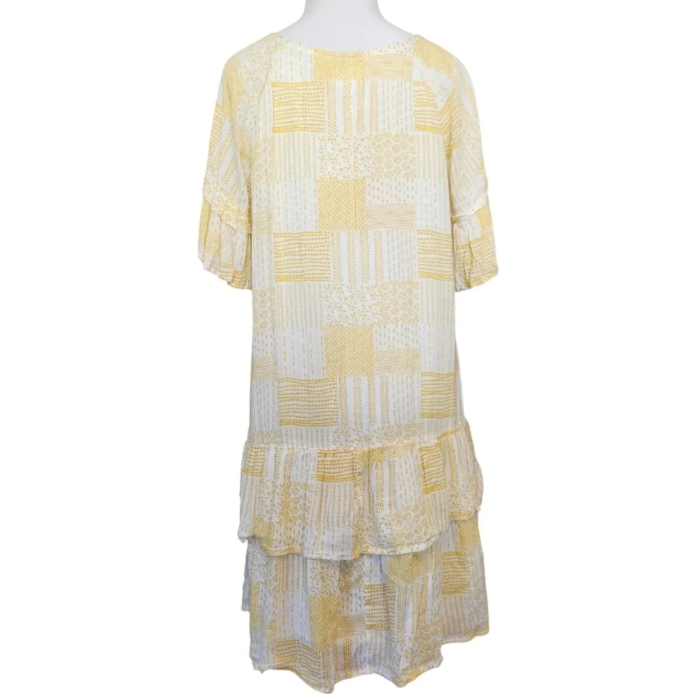 Caslon Yellow Lace Up Tiered Dress Size Medium - Picture 4 of 7